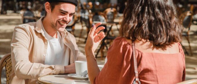 Couple on a date having an open conversation about compatibility